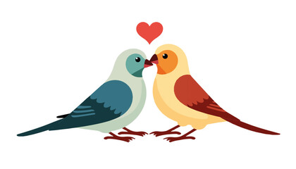Stylized lovebirds kissing with heart symbol, romantic illustration