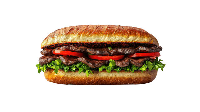Fresh sub sandwich with vegetables, isolated on transparent background