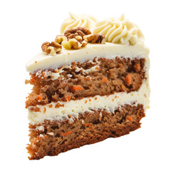 piece of chocolate cake with nuts isolated on transparent background