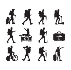 Naklejka premium Hiker set vector silhouette SH