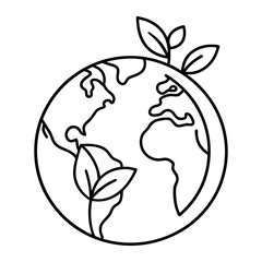 Fototapeta premium Eco-Friendly Earth with Leaves Line Art Illustration. Sustainable Nature Concept.