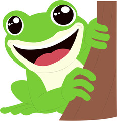 Happy Green Frog Tree Cartoon