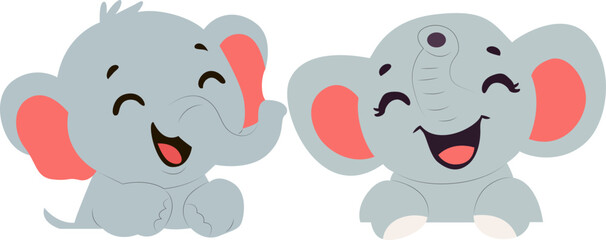 Two Happy Baby Elephants Cartoon