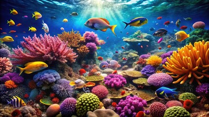 Mesmerizing Underwater World: Vibrant Coral Reefs, Tilt-Shift Photography, Marine Life, Ocean Scene
