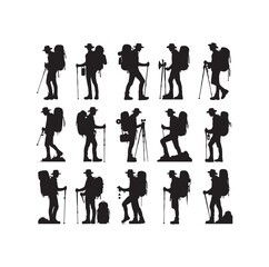 Hiker set vector silhouette SH