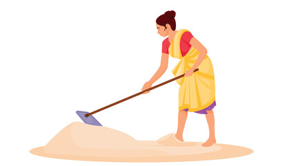 Fototapeta premium Indian woman working in farm, Salt Worker in India, Women labour doing hard work