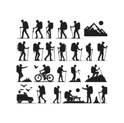 Hiker set vector silhouette SH
