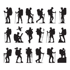 Hiker set vector silhouette SH