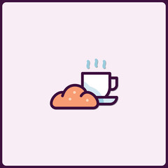 Whimsical coffee break icon with pastry and steaming mug illustration