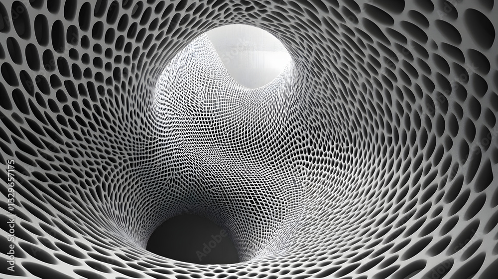 Poster intricate spirally tunnel with fractal linear patterns and geometric designs creating a mesmerizing 