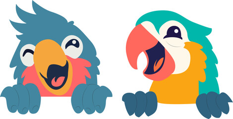 Happy Cartoon Parrots Peeking