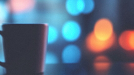 Out-of-Focus Business Table with Coffee Cup and Warm Bokeh Lights – Corporate Lifestyle, Work Environment, and Creative Productivity Concept