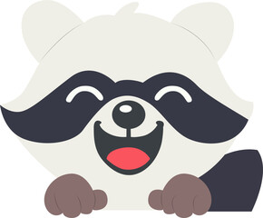 Happy Cartoon Raccoon Peeking