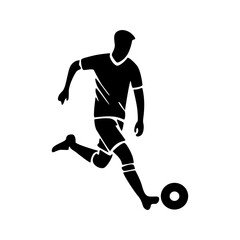 Soccer player running with ball, footballer isolated vector silhouette, football player
