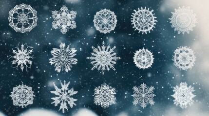 Naklejka premium Beautiful intricate snowflake designs
