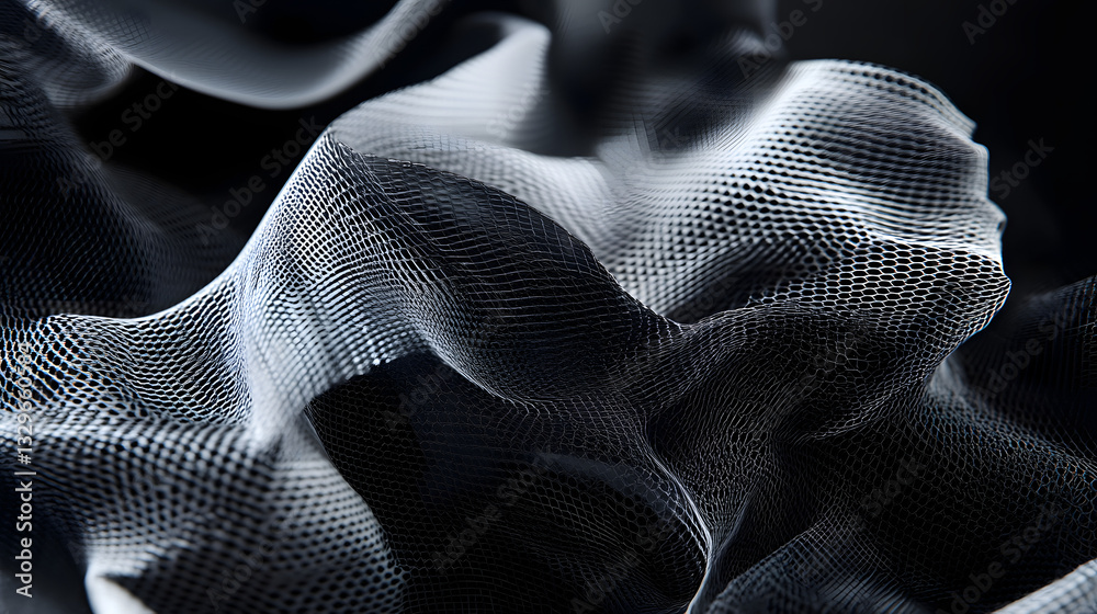 Wall mural a bunch of black and white paper forming fractal patterns in a dark studio lit to showcase intricate