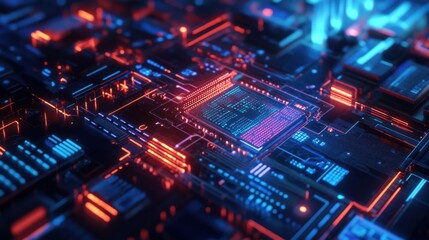 Fototapeta premium Quantum Processor Glowing Under Detailed Digital Background