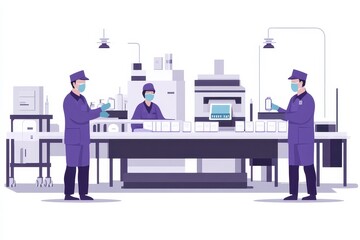 Fototapeta premium Team of Workers in Laboratory Processing Samples and Equipment