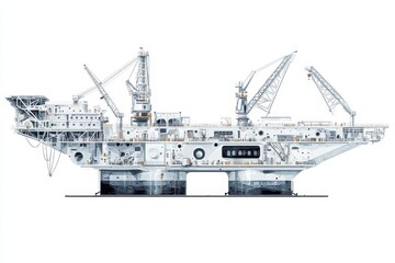 Fototapeta premium Modern Offshore Oil Rig with Cranes and Machinery in Bright Setting