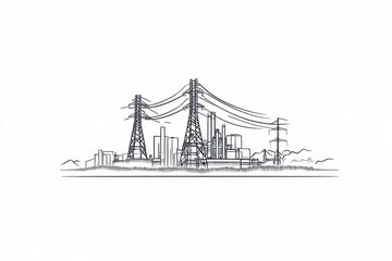 Power Lines and Urban Landscape Sketch Illustration for Design Use