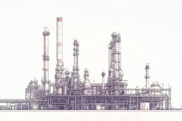 Obraz premium Industrial complex with towers and pipelines on a white background