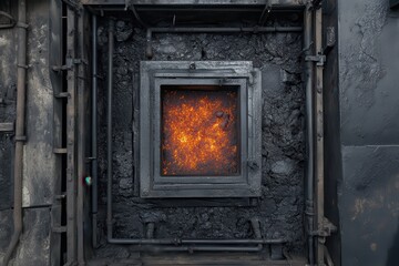 Fototapeta premium Bright Orange Flames Emanating from Industrial Furnace Opening