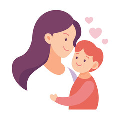 Tender Mother's Day Embrace: Mom and Child Flat Illustration Joy Boy  