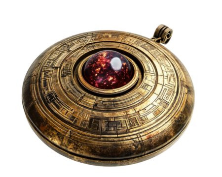 golden arcane amulet featuring pulsing gemstone core, intricately designed with ancient patterns, exuding mystical aura