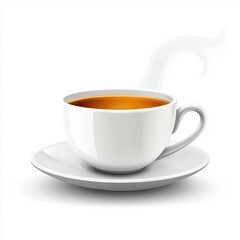 Obraz premium Hot tea cup saucer steam white background breakfast (1)