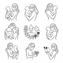 Child care line icon set. Breastfeeding, childhood, parent, pediatrician, toddler, mother, father, Family, icons set. Baby care, thin line design. Motherhood and fatherhood, linear symbols collection.