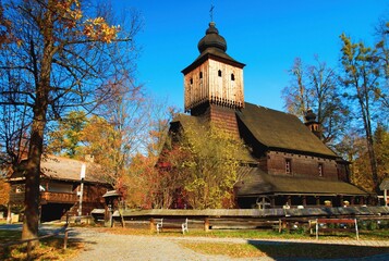 Wooden church in the Wallachian Museum of Nature in Roznov pod Radhostem. Czech Republic.