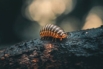 Isopod in the Deep Forest: A macro shot of a Dairy Cow Isopod on Bark