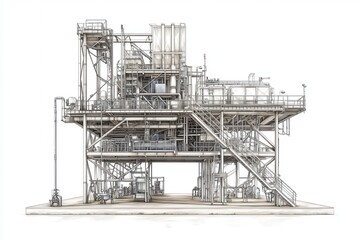 Fototapeta premium Industrial Plant Structure with Equipment and Staircase Design
