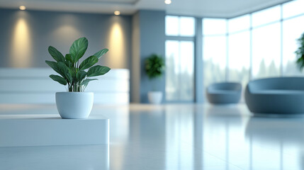 Modern office lobby with clean design, conveying simplicity and professionalism in a serene workspace.