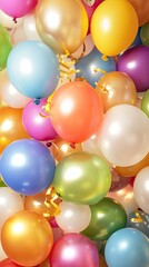 A vibrant cluster of colorful balloons, a festive and joyful image perfect for celebrations and parties.