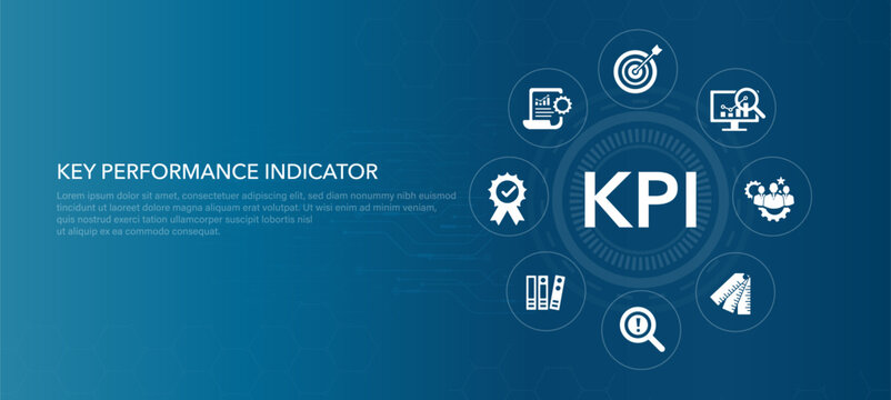 5KPI, key performance indicator concept. analytics of Key Performance Indicator. data to review and improve business of measure achievement versus planned target. icons vector illustrator