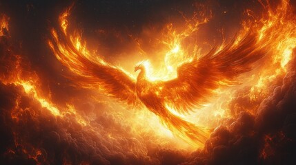Fiery Phoenix Soaring Through Flames