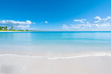 Obraz premium Serene beach scene with turquoise water and white sand. Tranquil tropical paradise