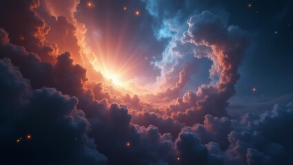 Fototapeta premium Cosmic Galaxy in Clouds - Glowing Spiral Nebula in Outer Space