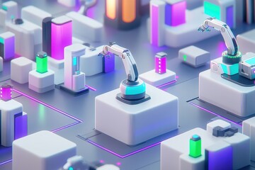 Futuristic Robotic Automation in a High-Tech Urban Environment