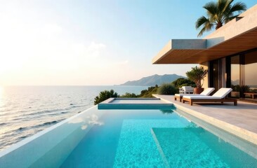 luxury hotel with a swimming pool overlooking the sea