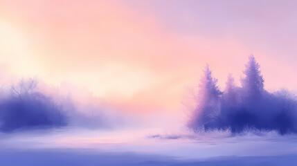 Fototapeta premium Tranquil winter morning landscape frosted trees and soft pastel skies nature photography serene environment early light viewpoint calmness concept. Frosted Luminance. Illustration