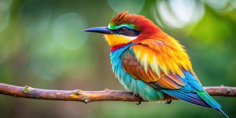 Obraz premium Close-up of delicate colorful feathers of a bird on branch in forest, nature photography, wildlife, nature photography