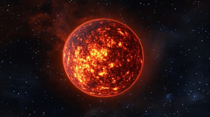 Red Hot Exoplanet in Deep Space with Fiery Atmosphere and Distant Stars