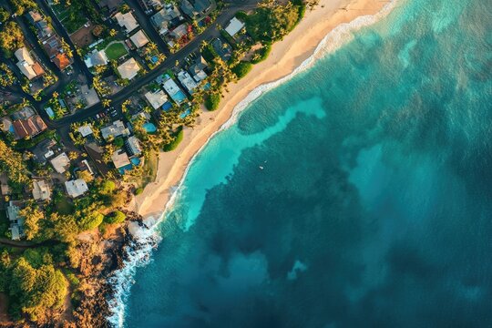 Kihei Aerial View: Scenic Beauty of Coastline and City Buildings at Kamaole Sand Beach III, Maui