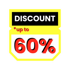 Discount offer tag badge. Sale promotion label with 60 percentage sign.