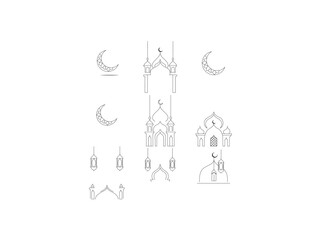 Elegant Islamic design elements for Ramadan or Eid. Minimal, line-art Islamic design elements vector outline design, suitable for Ramadan or Eid celebrations.