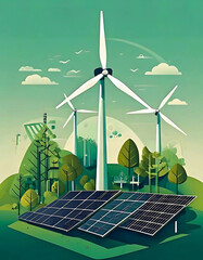 wind turbine and solar panels