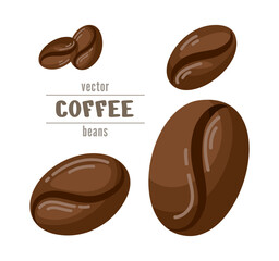 Vector big coffee beans set. Fresh Roast. Espresso blend. Drink elements collection. Many cute hand drawn grains for package design, ads layout. Funny graphic signs. Cartoon 3d icons. Top view image