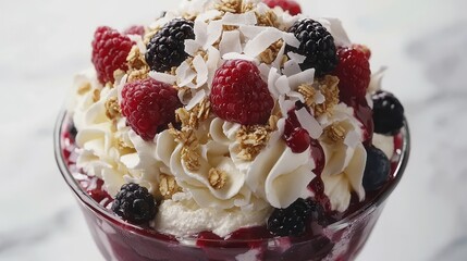 Delicious Berry Dessert with Whipped Cream and Granola